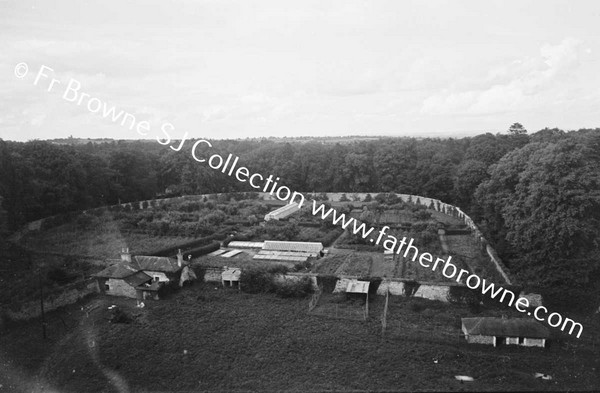 CORBALTON HALL  LOOKING DOWN FROM TOWER HOUSE AND GREAT COURTYARD WITH WALLED GARDEN